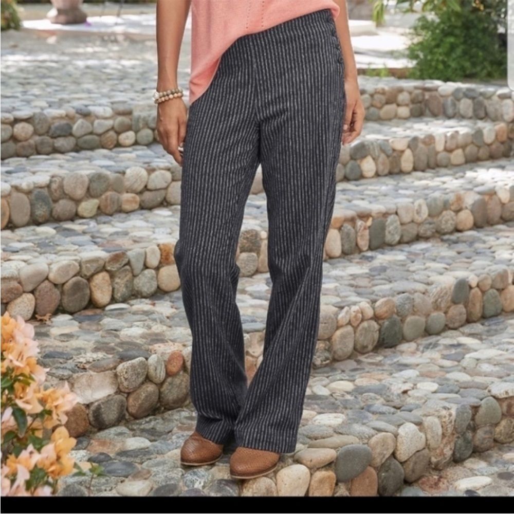 Sundance Linen Blend Striped Sierra Pants, Black, Size 12
